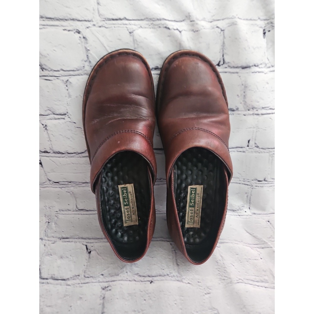 Josef Seibel Brown Leather‎ Comfort Clogs Size 38 US 7-7.5 Y2K Style Air Massage